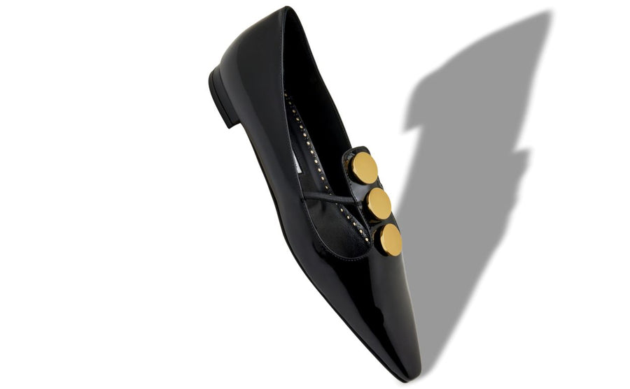 Celeste Shine Black Button Detail T-Bar Shoes