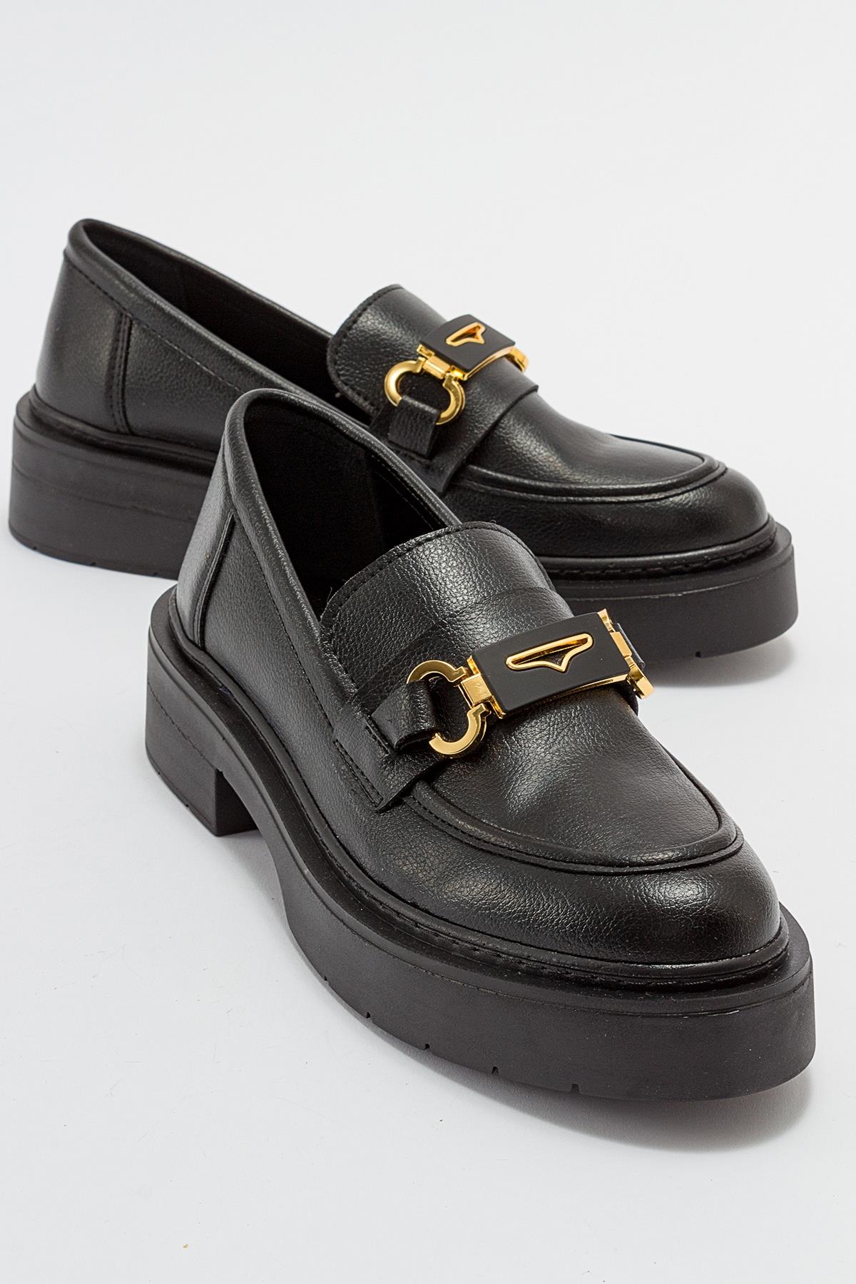 Simone - Black Bit Platform Loafers – front three-quarter view showing leather, suede, black, Vowalisse