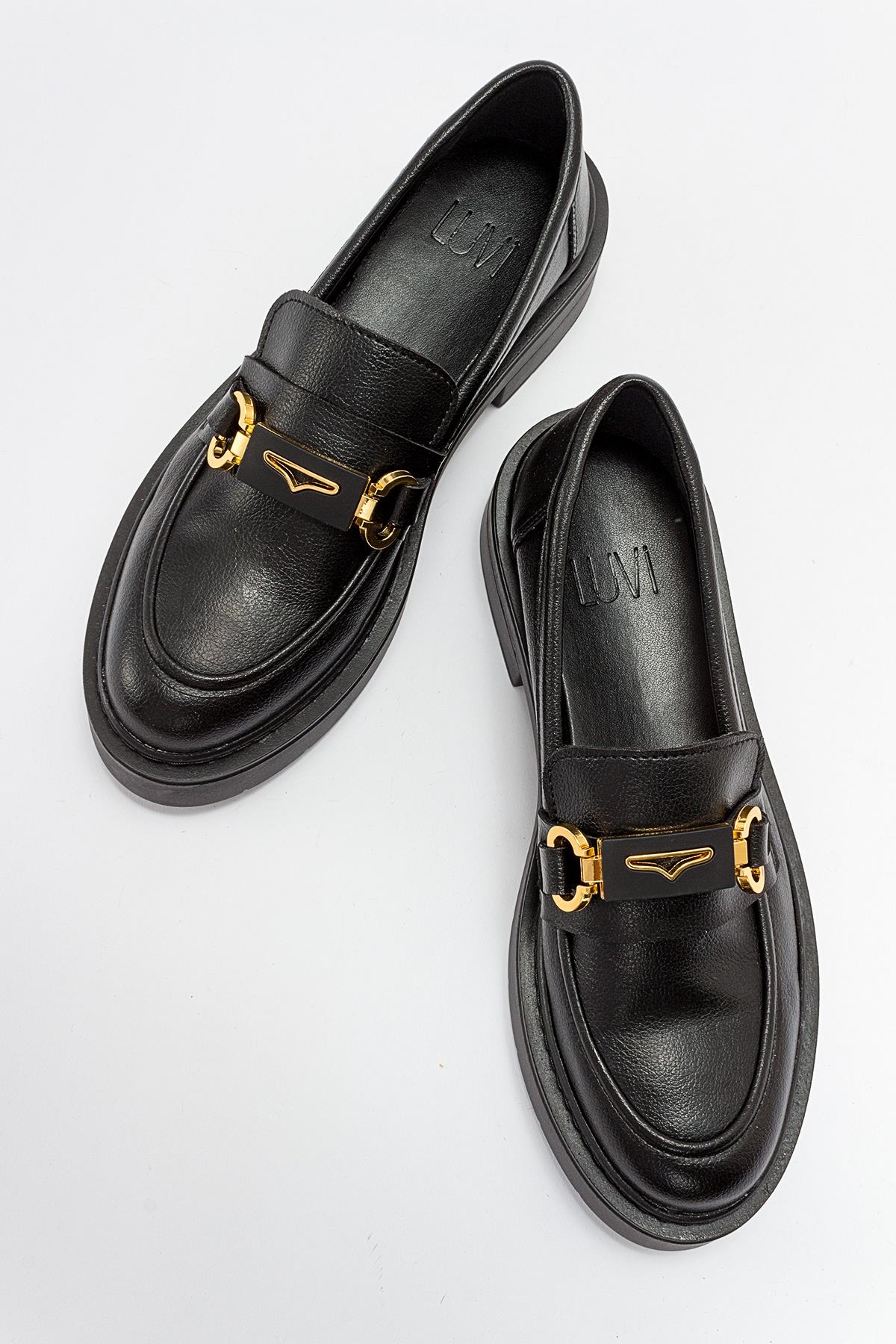 Simone - Black Bit Platform Loafers – detail view showing leather, suede, black, Vowalisse