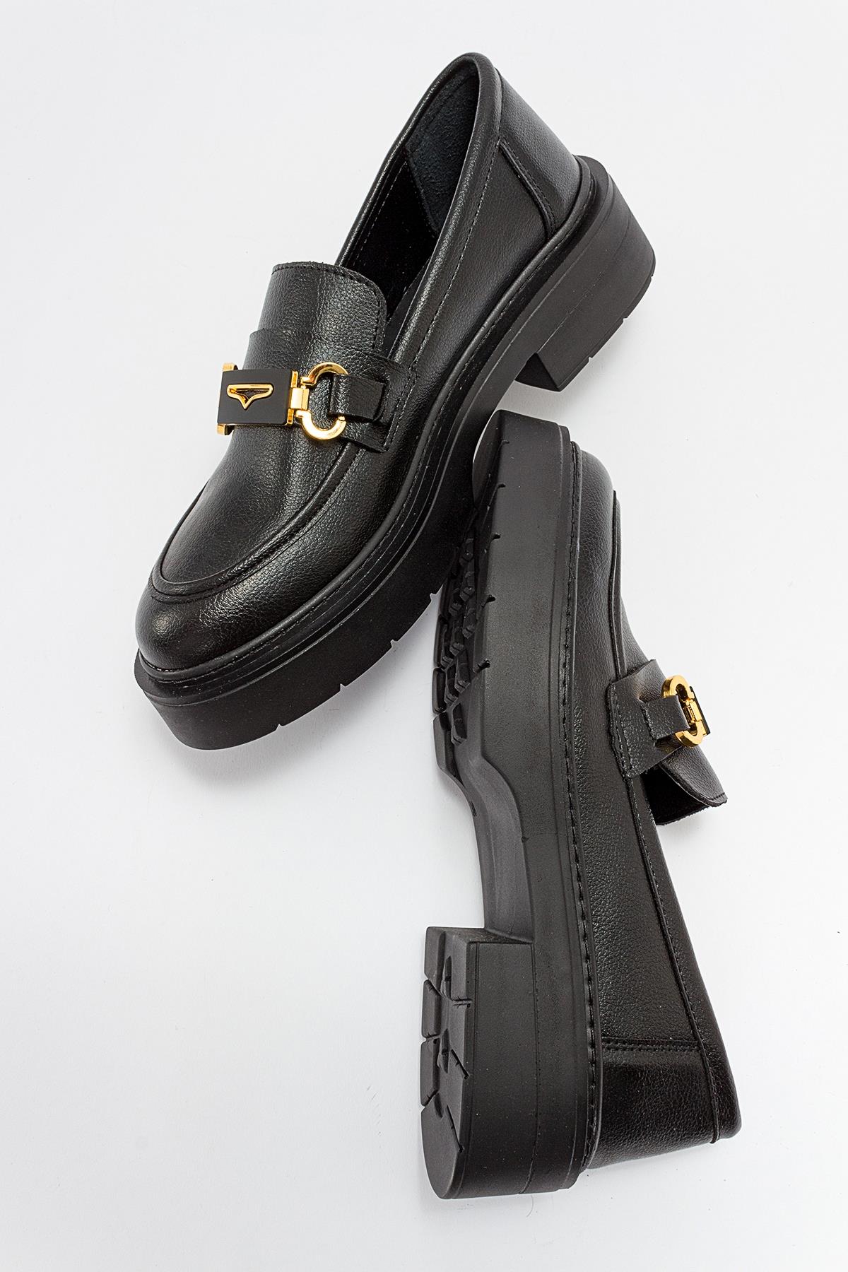 Simone - Black Bit Platform Loafers – back view showing leather, suede, black, Vowalisse