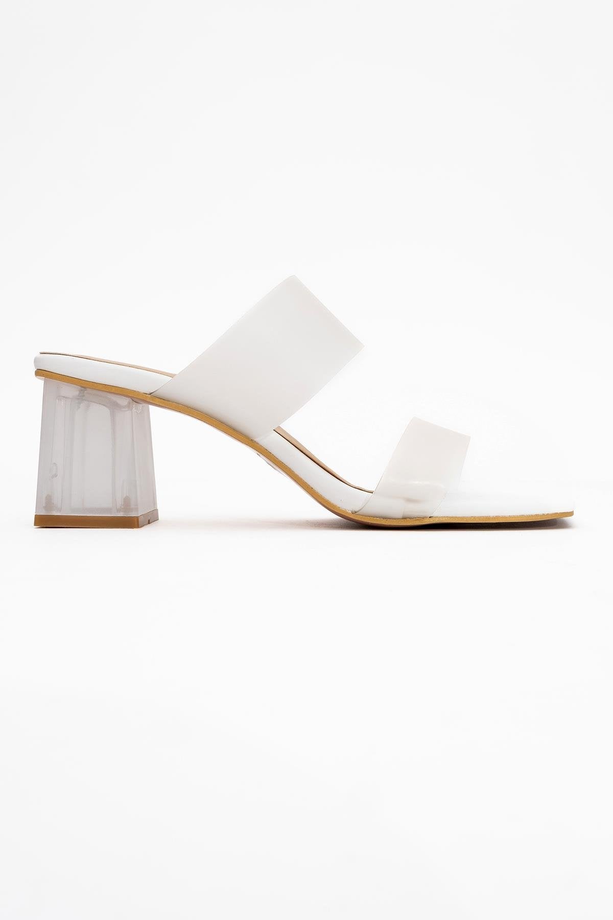 Elara White Transparent Strap Sandal – top view showing leather, white, Vowalisse