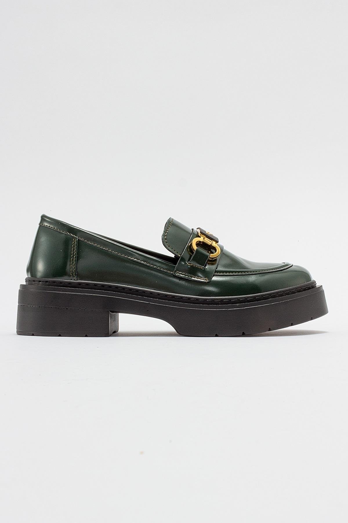 Unte - Green Loafer – sole view showing leather, green, Vowalisse