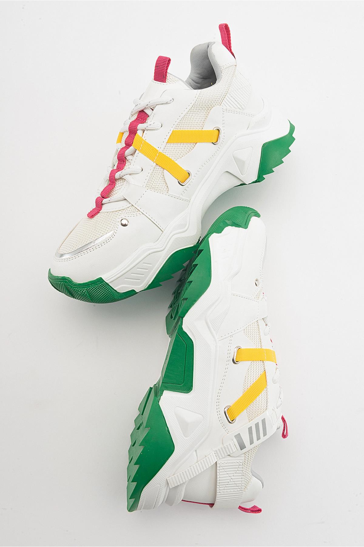 Maggie - White Fuchsia Sport Sneakers – side view showing leather, white, red, Vowalisse