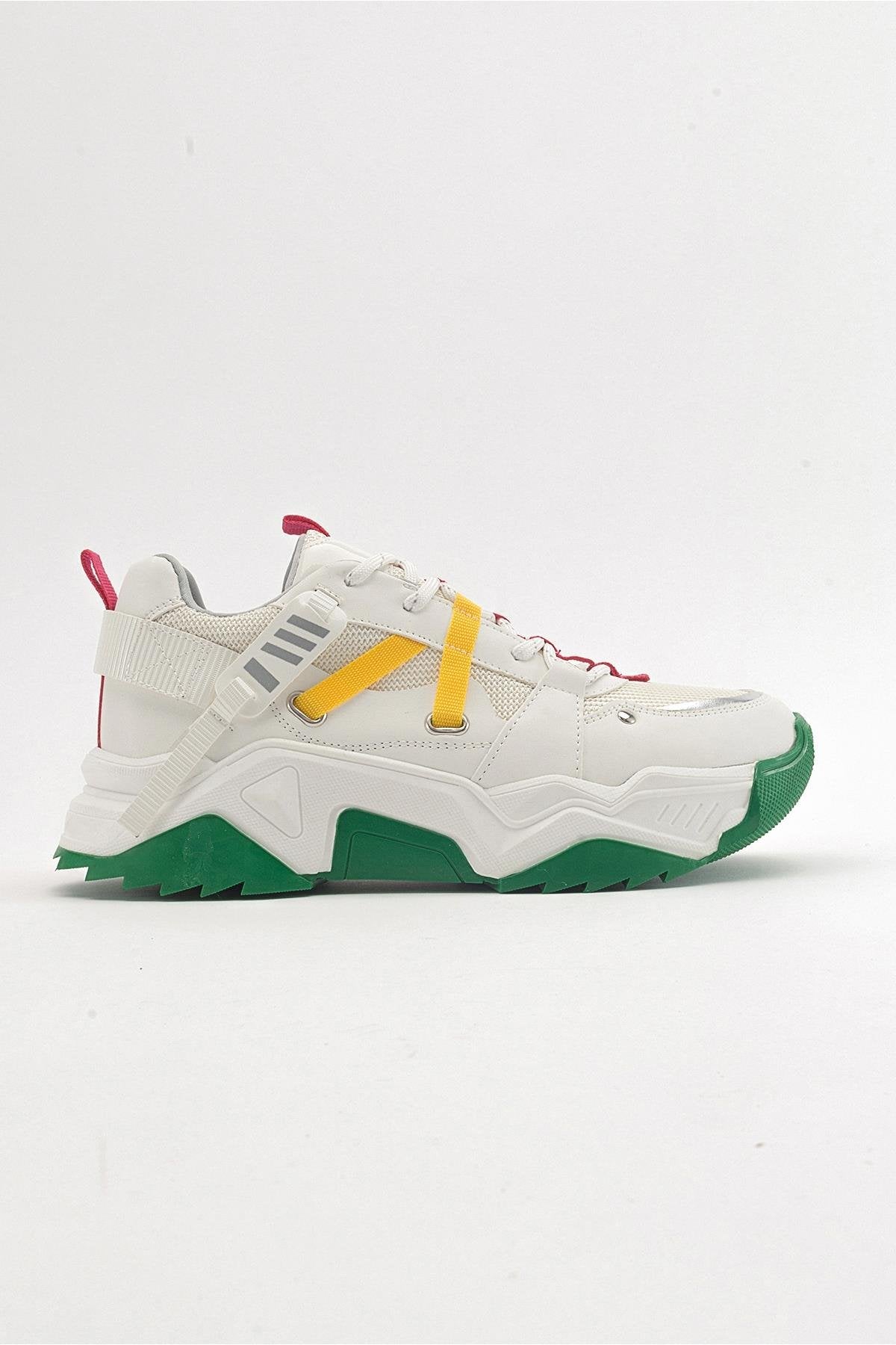 Maggie - White Fuchsia Sport Sneakers – top view showing leather, white, red, Vowalisse
