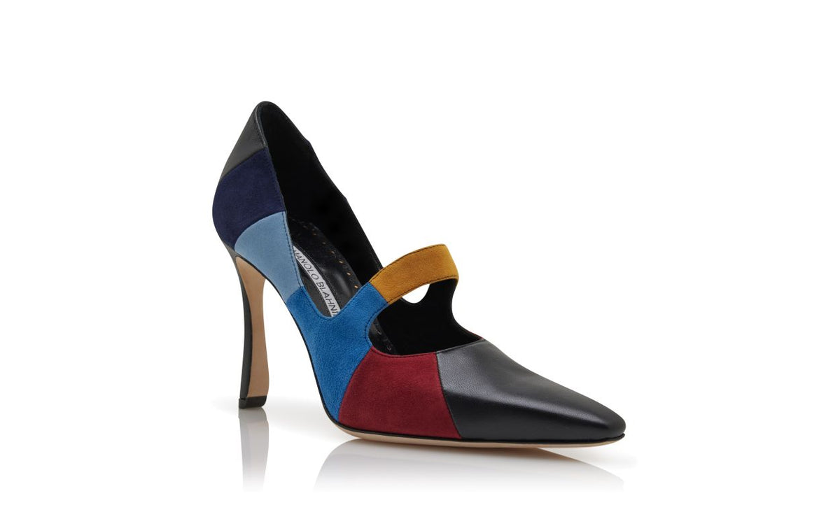 Fiorella Pearl Black Almond Toe Mary Jane Shoes – top view showing black almond toe, suede, nappa leather, Vowalisse