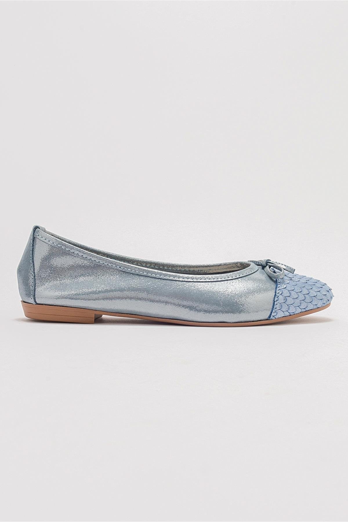 02 - Blue Glitter Genuine Leather Ballet Flat – product view 10 showing leather, glitter, blue, Vowalisse