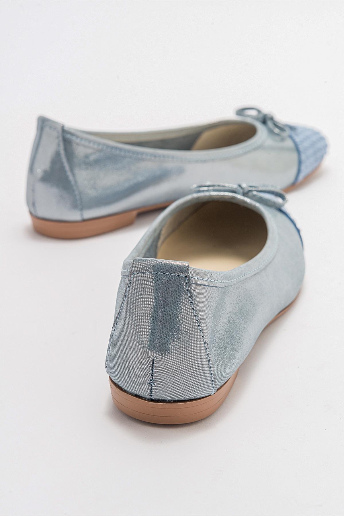 02 - Blue Glitter Genuine Leather Ballet Flat – sole view showing leather, glitter, blue, Vowalisse