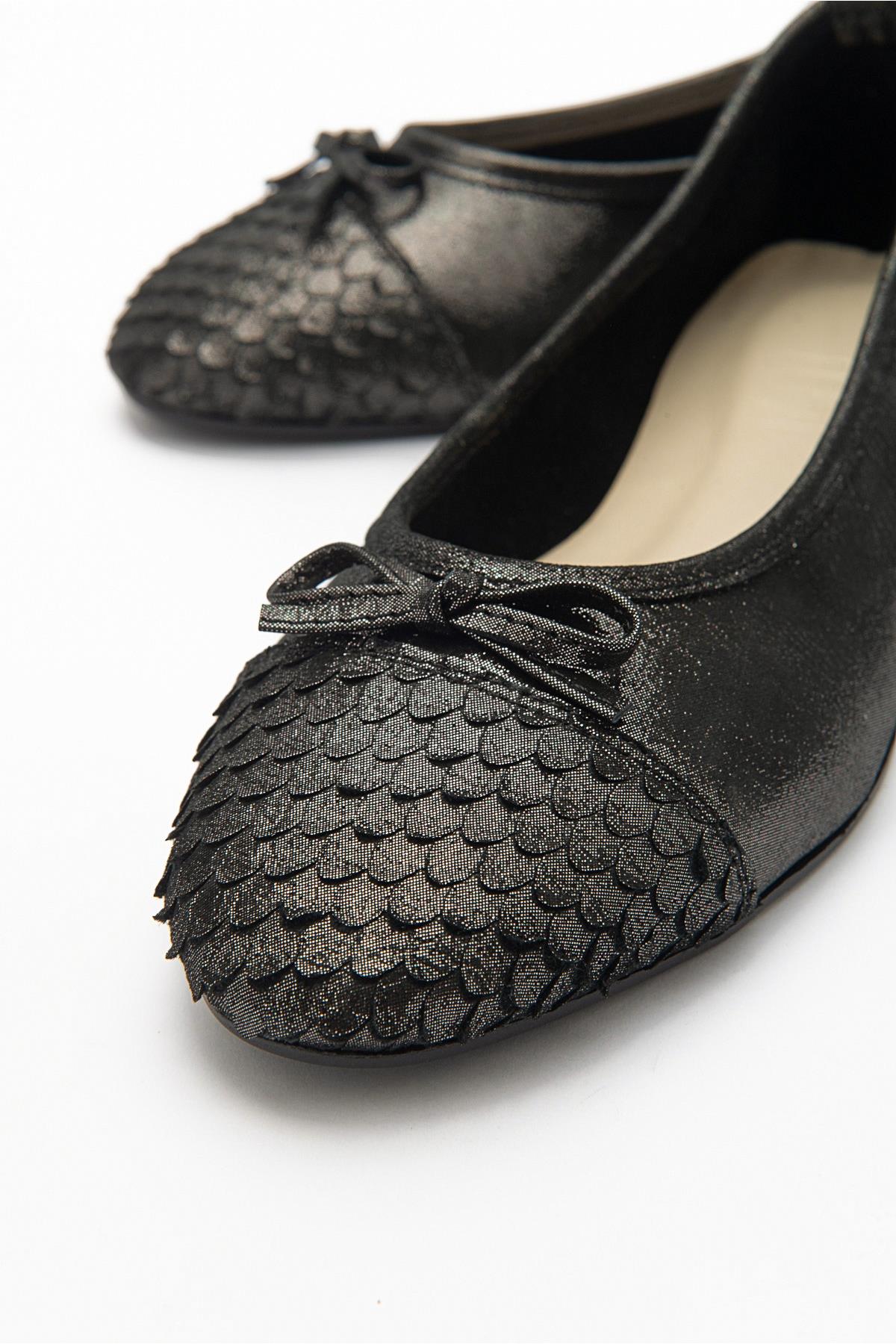 02 - Black Glitter Genuine Leather Ballet Flat – back view showing leather, glitter, black, Vowalisse