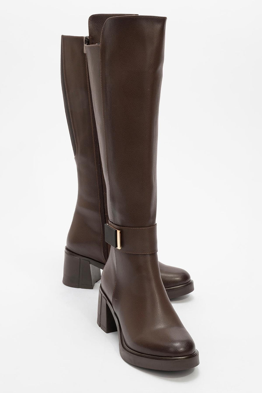 Moreni - Cognac Block Heel Knee-High Boot