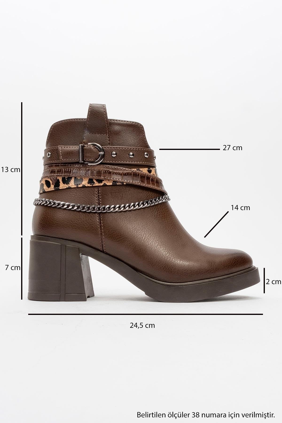 Boliva - Brown Belted Chain Boot – heel view showing leather, Vowalisse