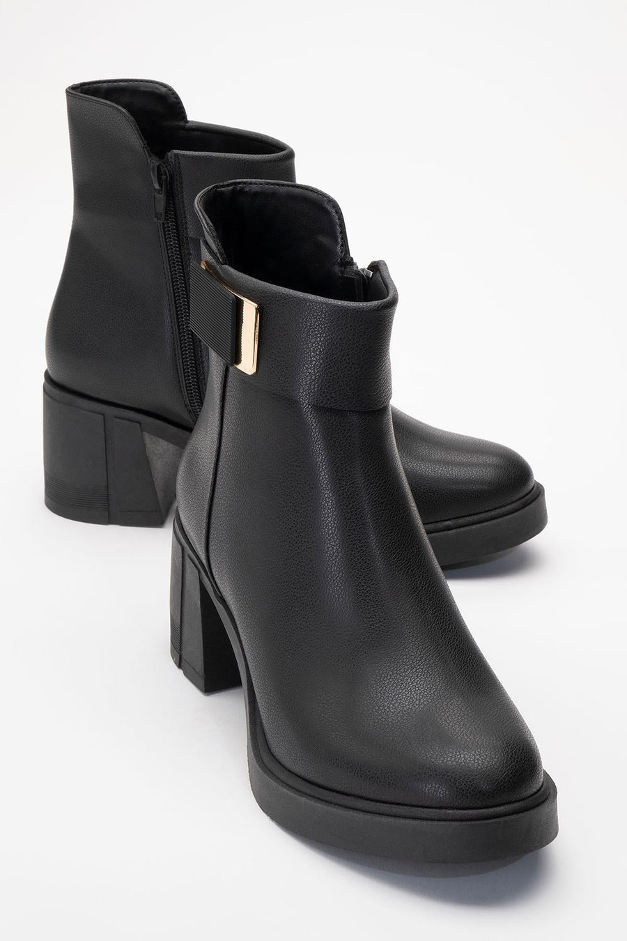 Rashe - Black Buckled Block Heel Boot