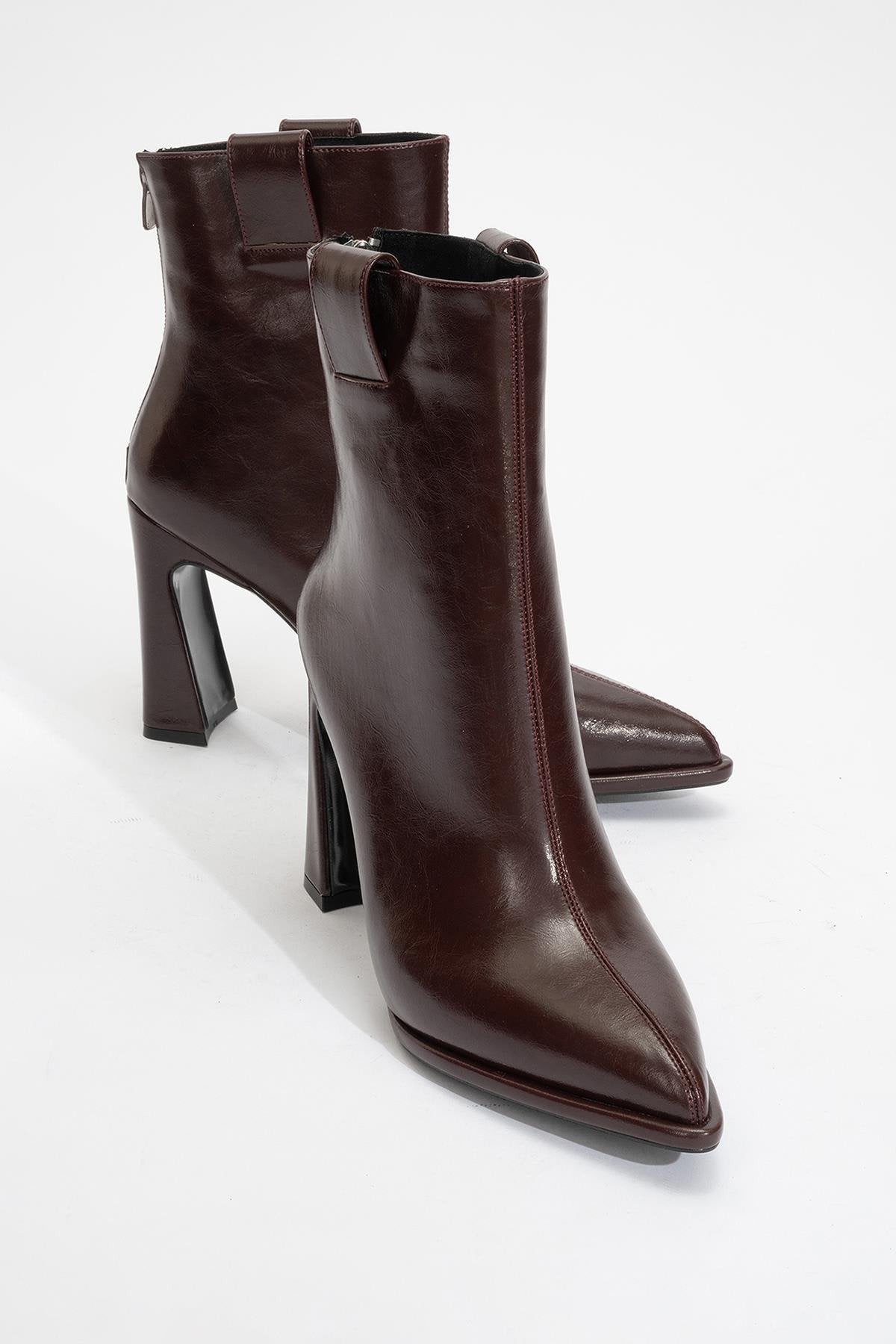 Aja - Burgundy Block Heel Convertible Knee-High Boot – detail view showing leather, Vowalisse