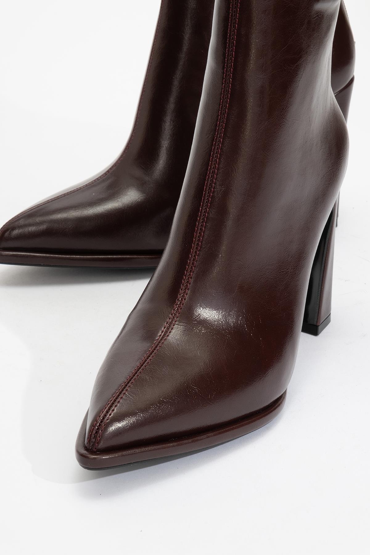 Aja - Burgundy Block Heel Convertible Knee-High Boot – product view 9 showing leather, Vowalisse