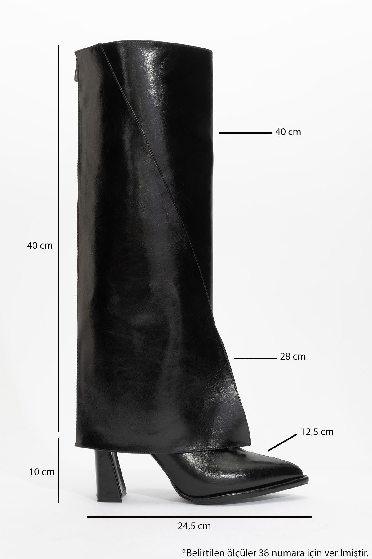 Aja - Black Block Heel Convertible Knee-High Boot – back view showing leather, black, Vowalisse