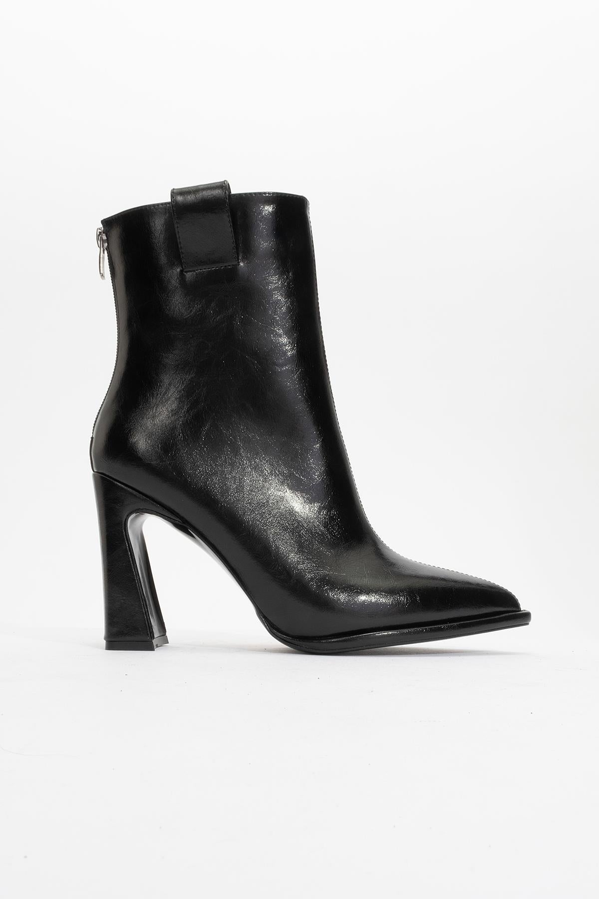 Aja - Black Block Heel Convertible Knee-High Boot – top view showing leather, black, Vowalisse