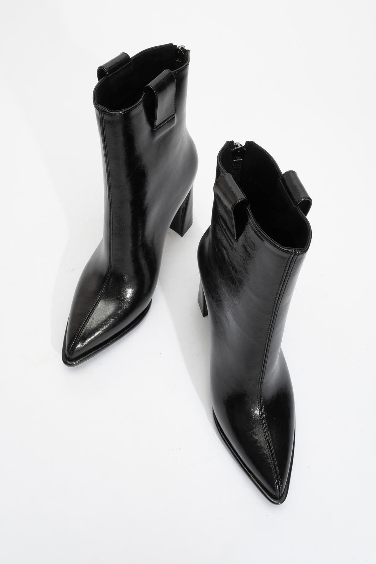 Aja - Black Block Heel Convertible Knee-High Boot – product view 9 showing leather, black, Vowalisse