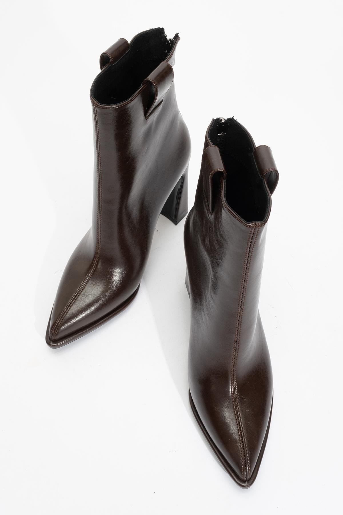 Aja - Brown Block Heel Convertible Knee-High Boot – product view 10 showing leather, Vowalisse