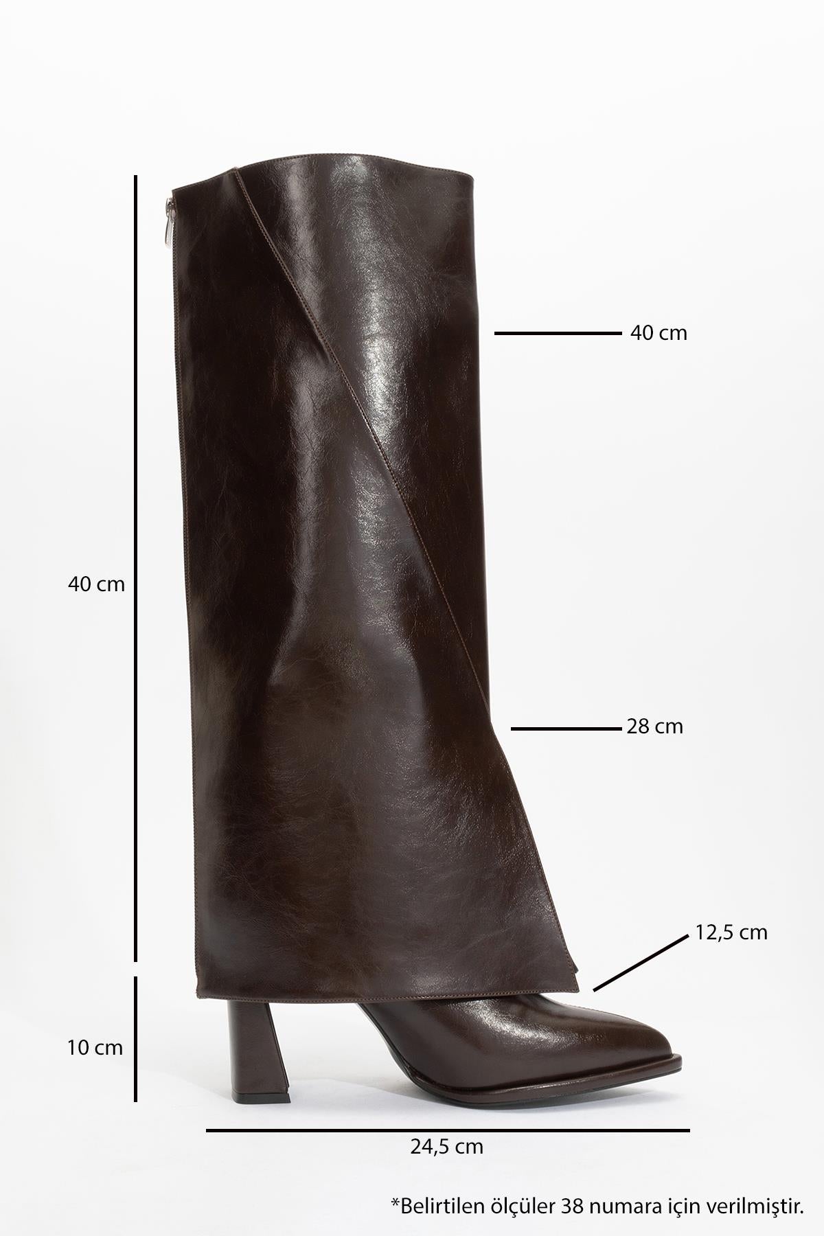Aja - Brown Block Heel Convertible Knee-High Boot – back view showing leather, Vowalisse