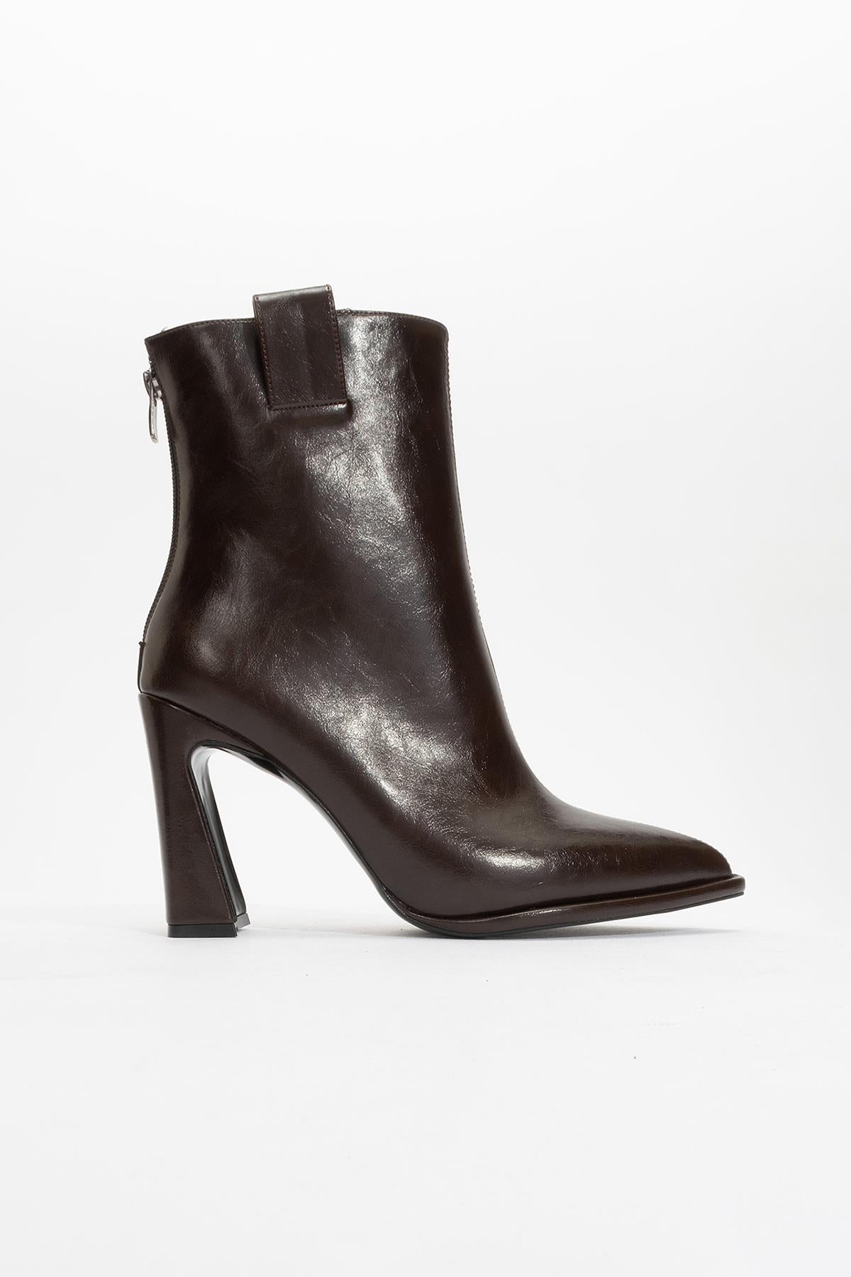 Aja - Brown Block Heel Convertible Knee-High Boot – top view showing leather, Vowalisse