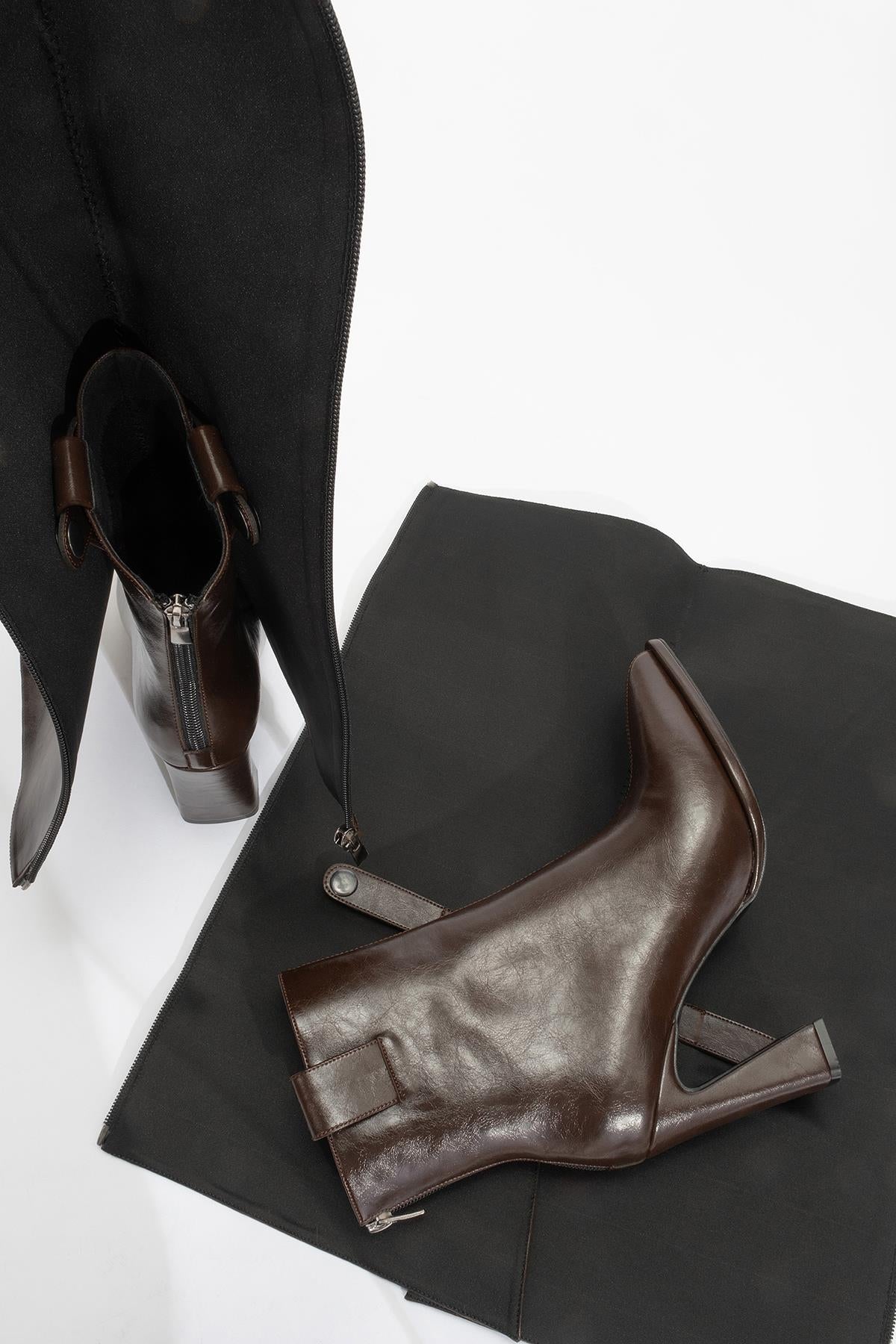 Aja - Brown Block Heel Convertible Knee-High Boot – product view 9 showing leather, Vowalisse