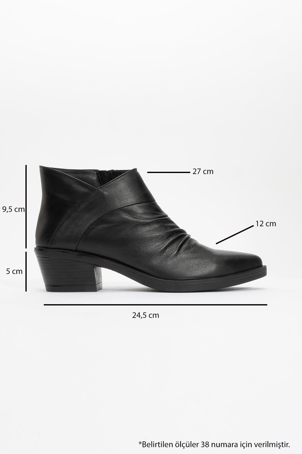 Rule - Black Genuine Leather Block Heel Boot – heel view showing leather, black, Vowalisse