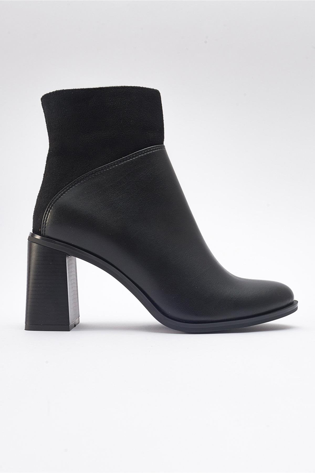 Ropa - Black Heeled Boot – top view showing leather, black, Vowalisse