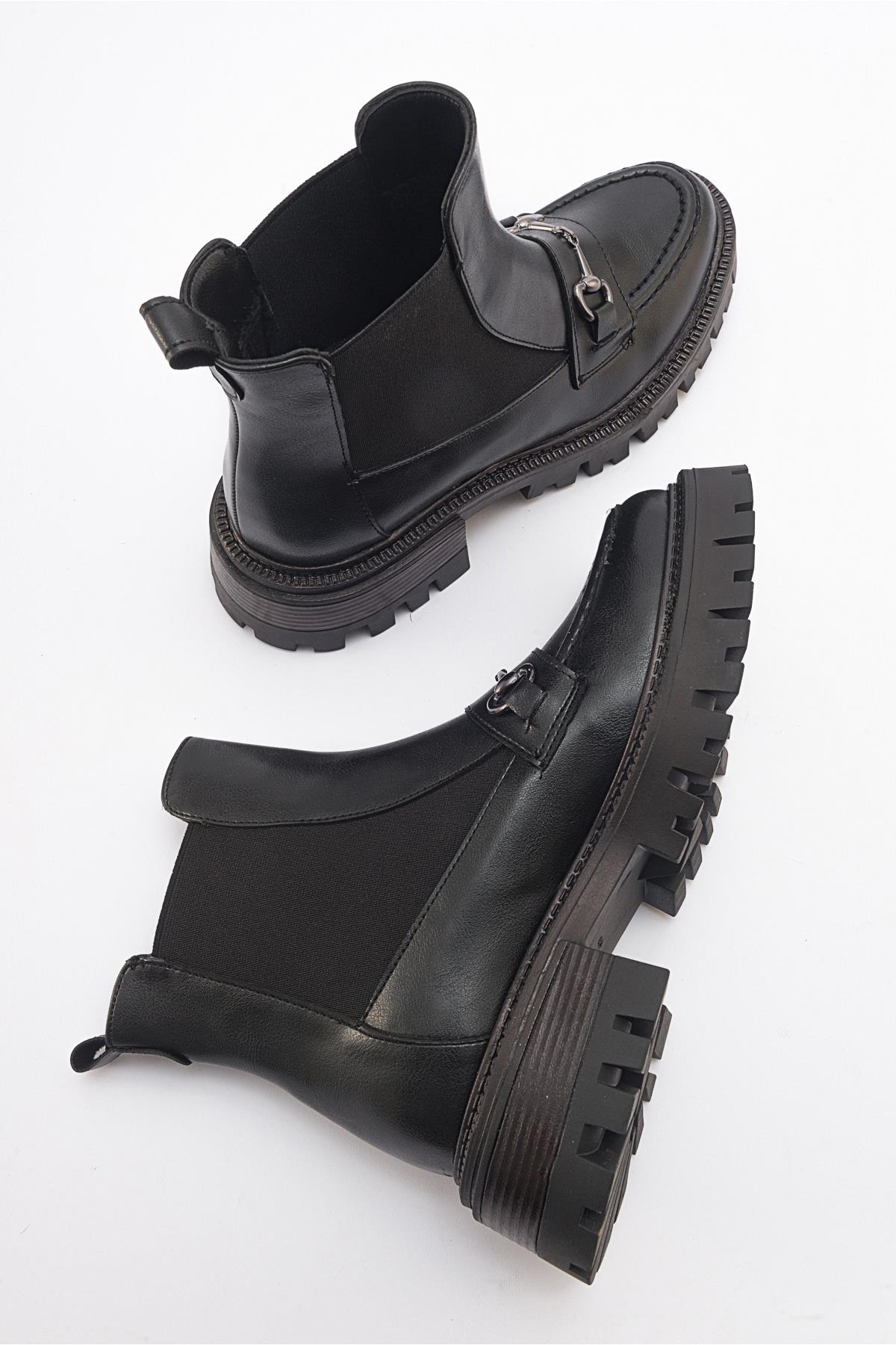 Vesper Black Buckled Chelsea Boot – side view showing leather, black, Vowalisse