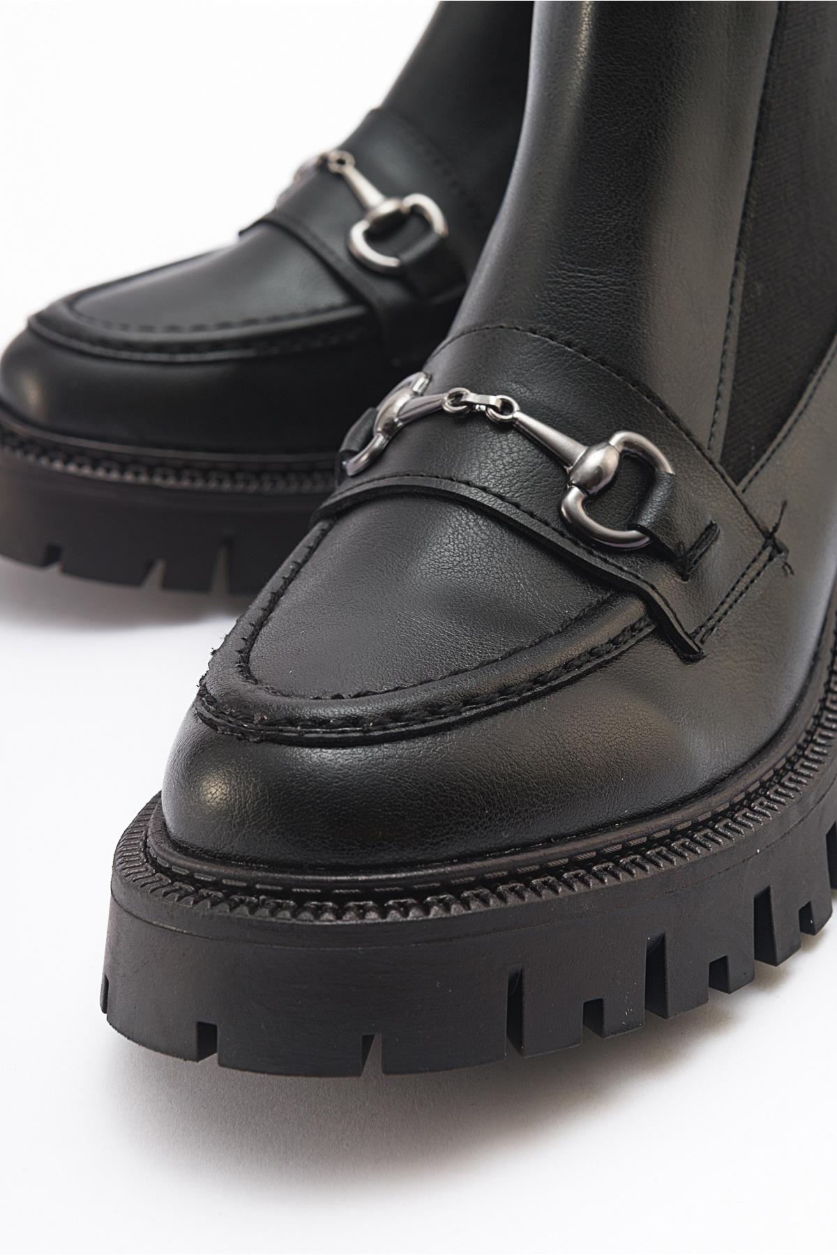 Vesper Black Buckled Chelsea Boot – detail view showing leather, black, Vowalisse