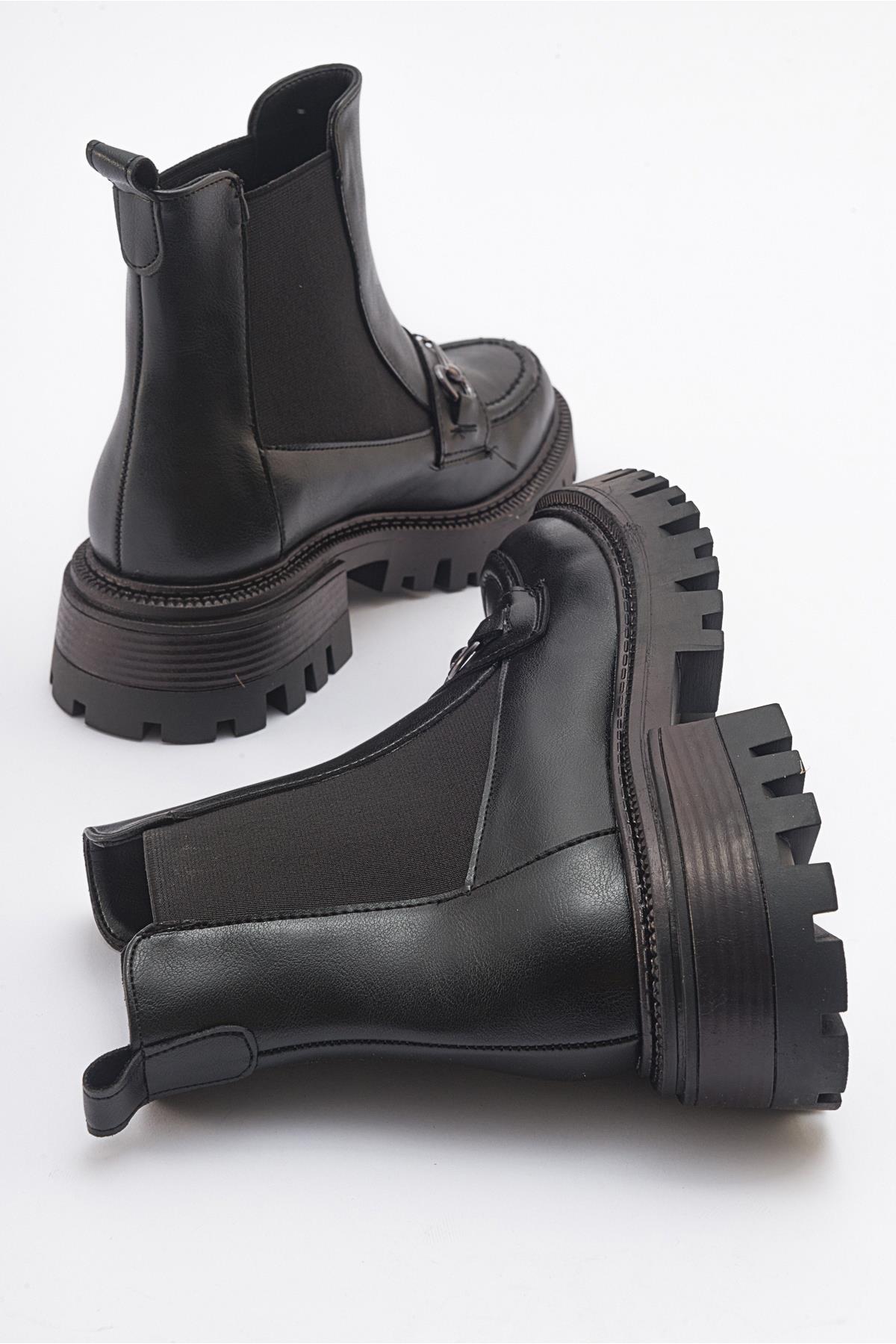 Vesper Black Buckled Chelsea Boot – back view showing leather, black, Vowalisse