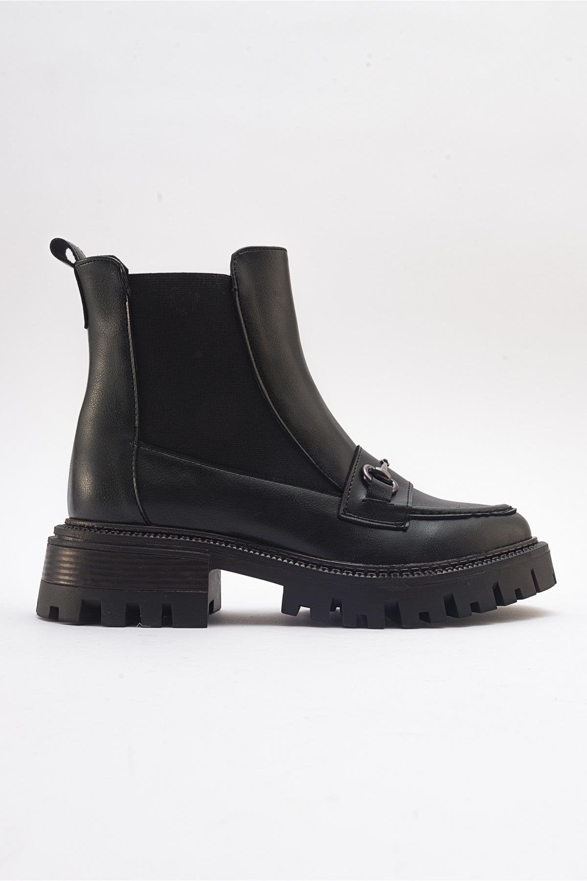 Vesper Black Buckled Chelsea Boot – top view showing leather, black, Vowalisse