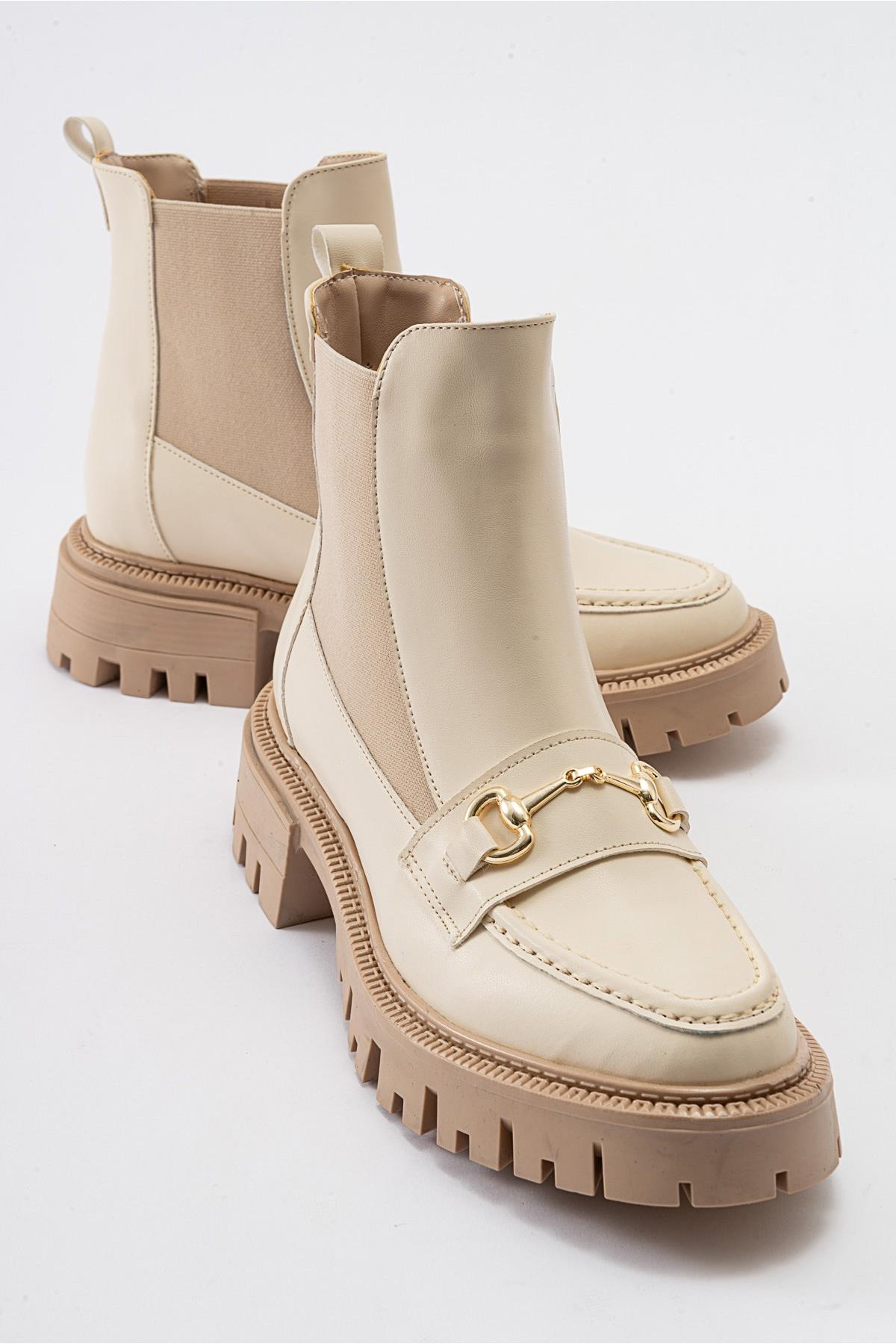 Vesper Beige Buckled Chelsea Boot – front three-quarter view showing leather, Vowalisse