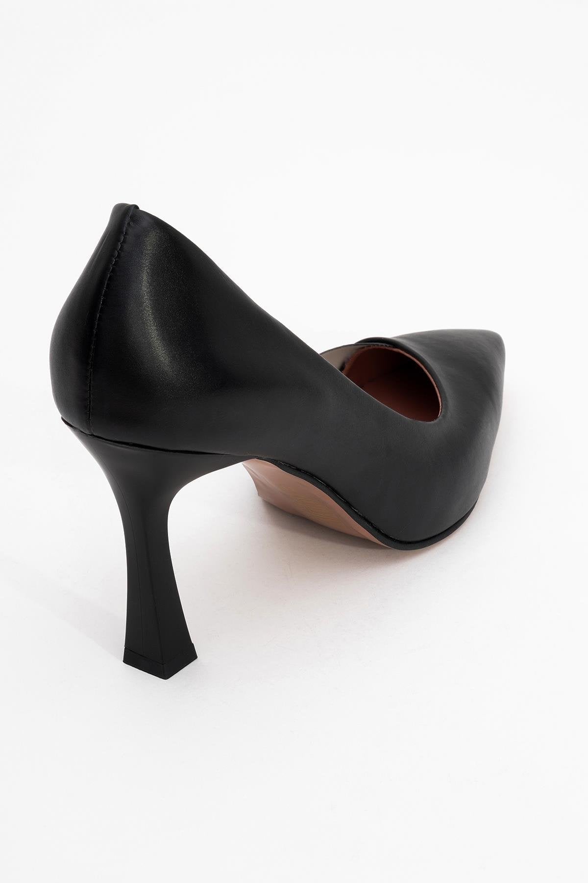 Ursula - Black Heeled Shoe – top view showing leather, black, Vowalisse