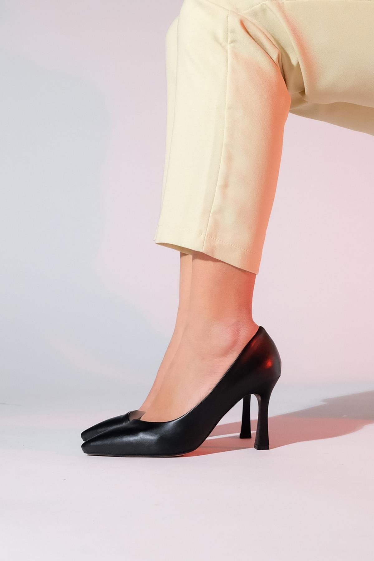 Ursula - Black Heeled Shoe – product view 9 showing leather, black, Vowalisse