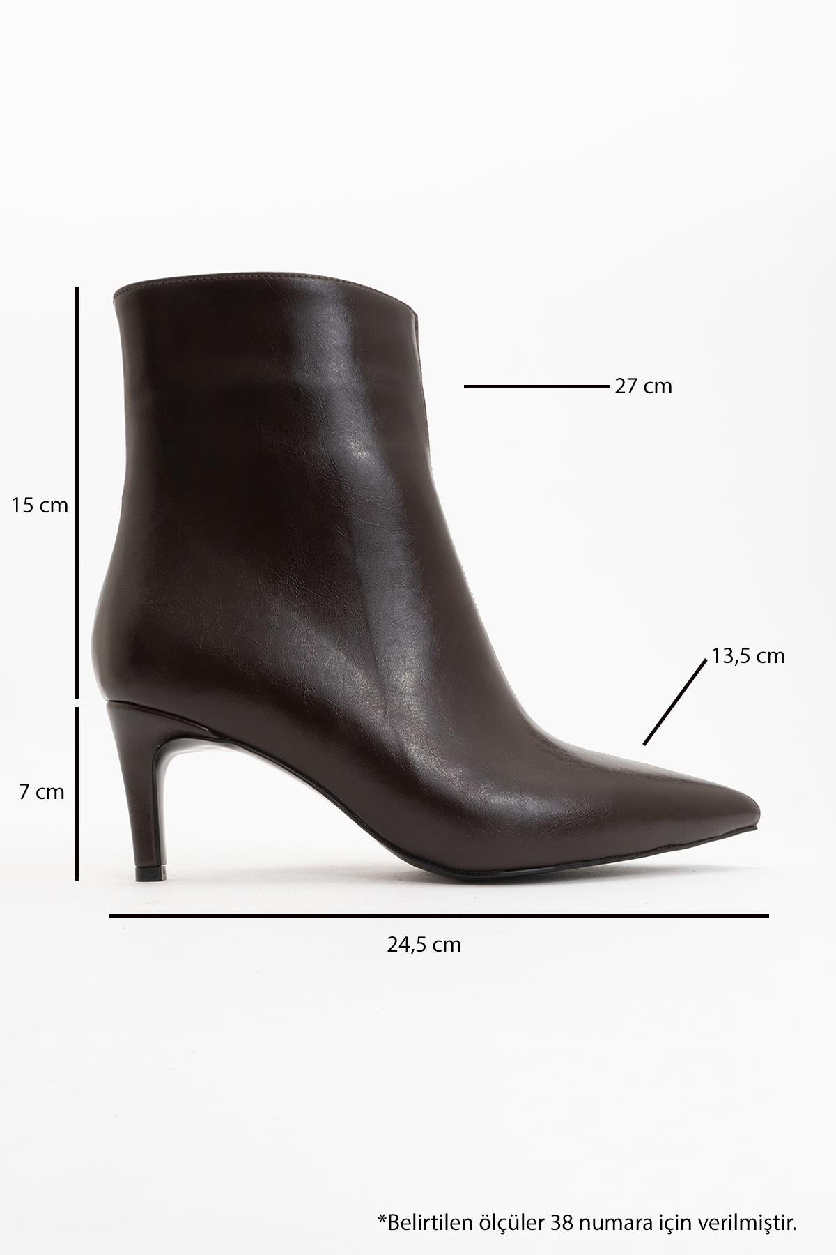 Noya - Brown Pointed Toe Stiletto Heel Boot – back view showing leather, Vowalisse