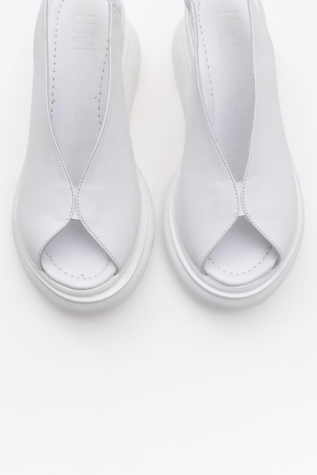 Sam - White Genuine Leather Platform Wedge Sandal – side view showing leather, white, Vowalisse