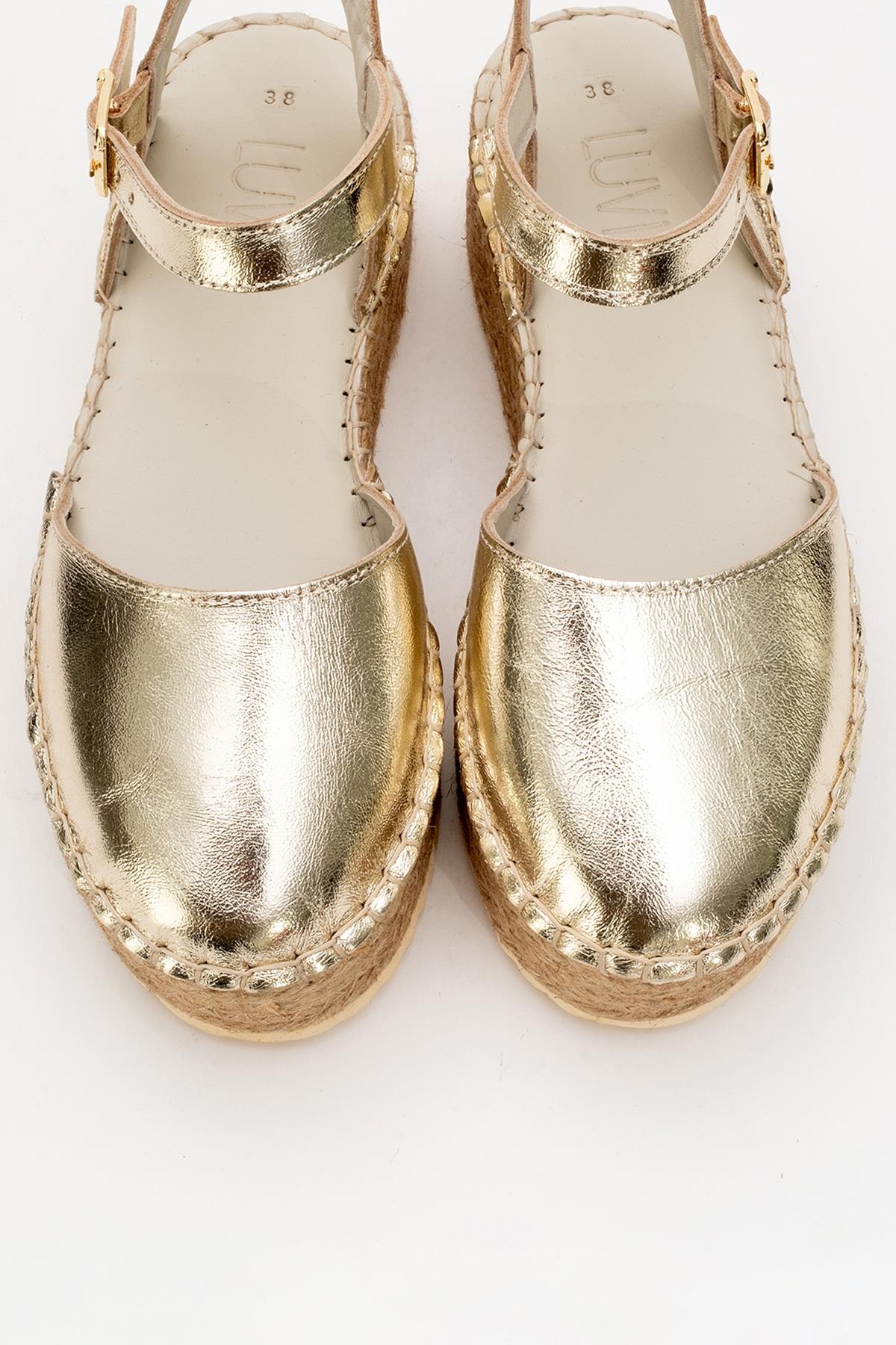 Viba - Gold Leather Espadrilles – side view showing leather, suede, gold, Vowalisse
