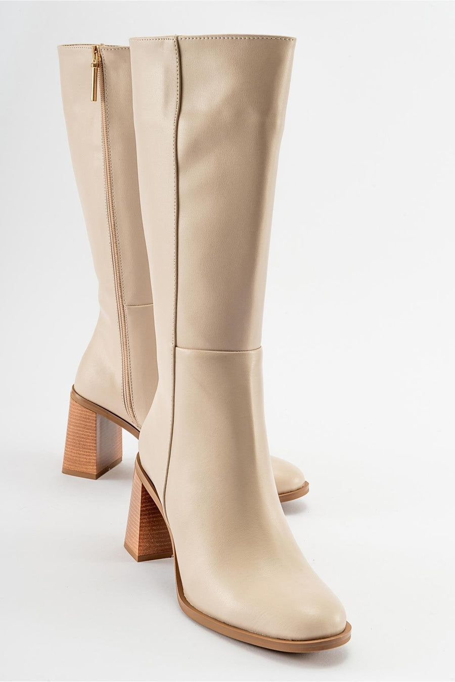 Maranta - Beige Heeled Knee-High Boot