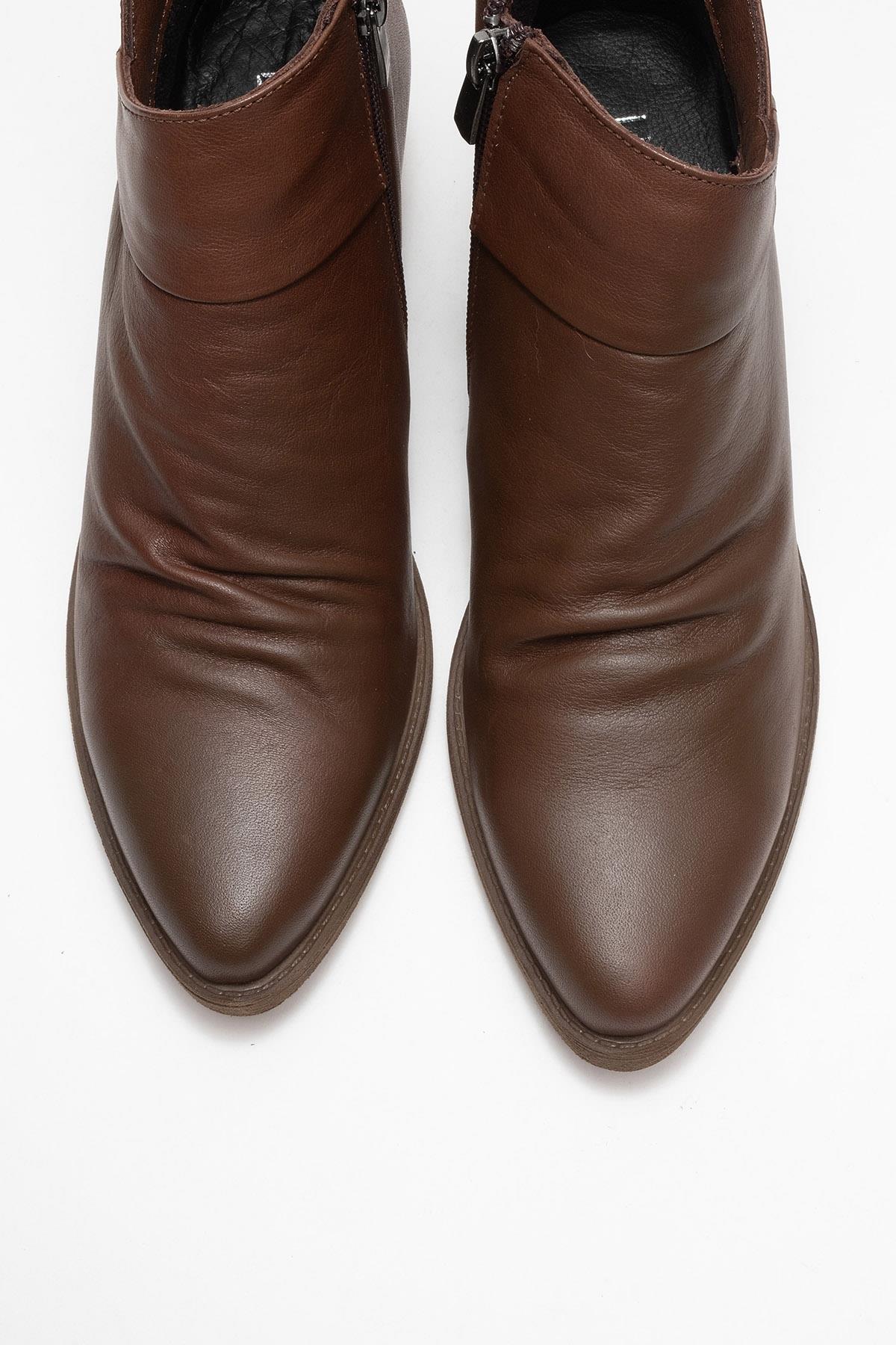 Rule - Brown Genuine Leather Block Heel Ankle Boot – side view showing leather, Vowalisse
