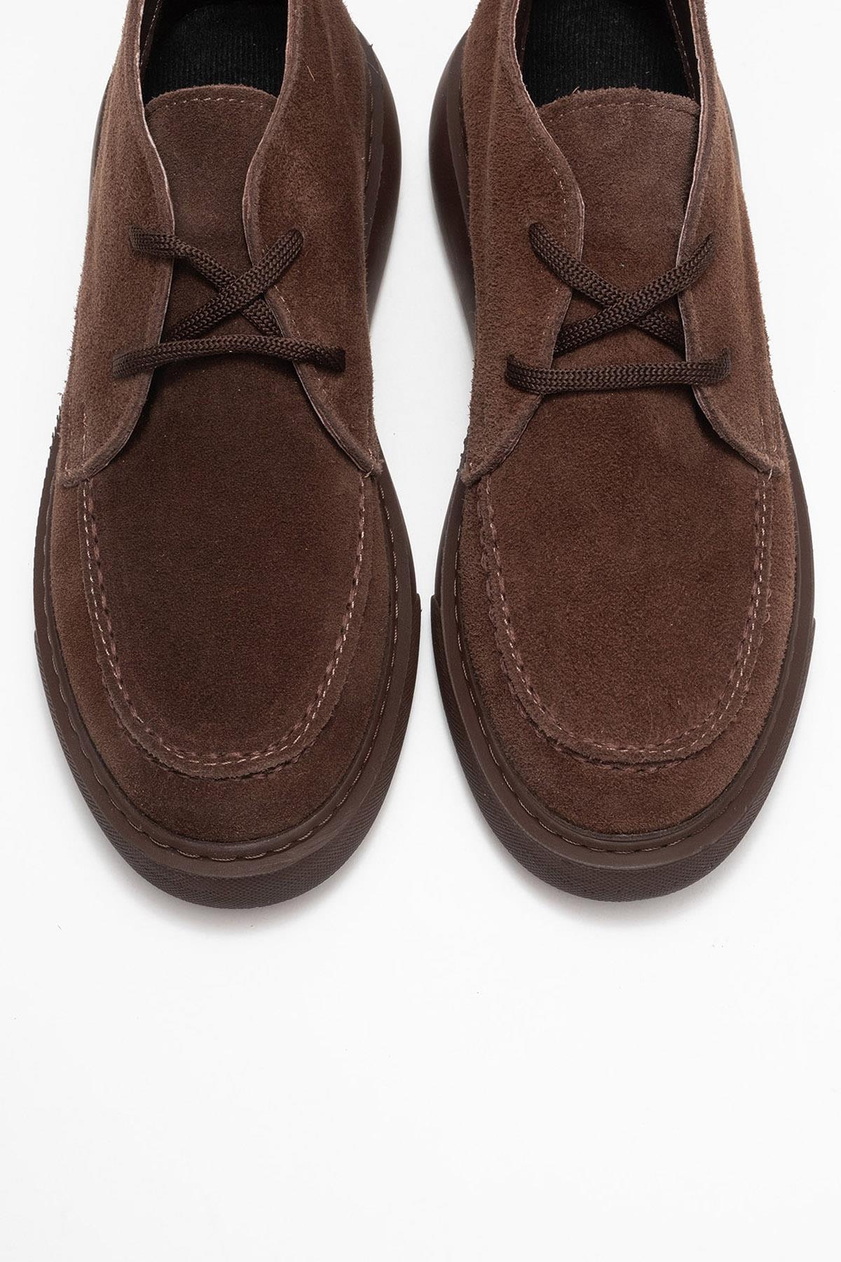Lilya - Taupe Genuine Leather Chukka Boot – side view showing leather, Vowalisse