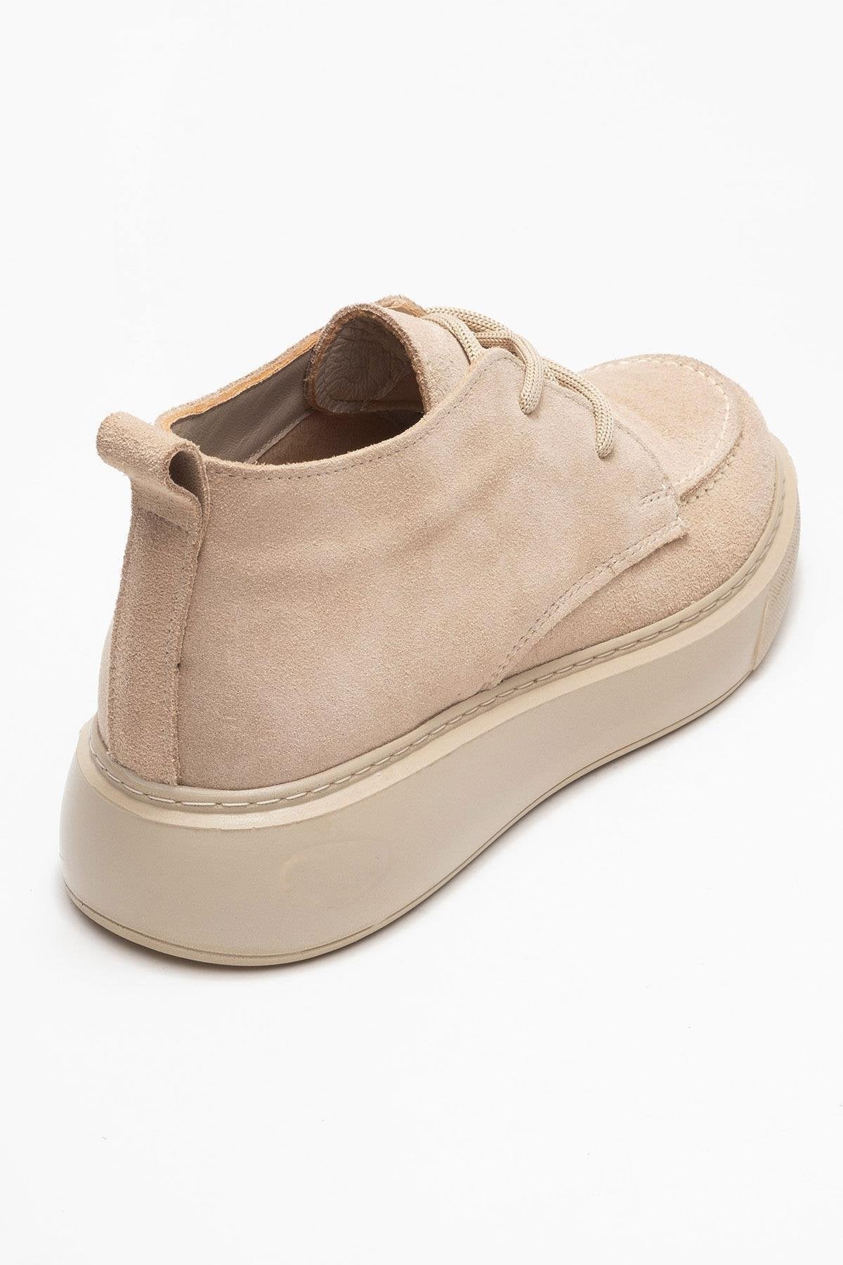 Lilya - Taupe Genuine Suede Leather Chukka Boot – back view showing leather, suede, Vowalisse