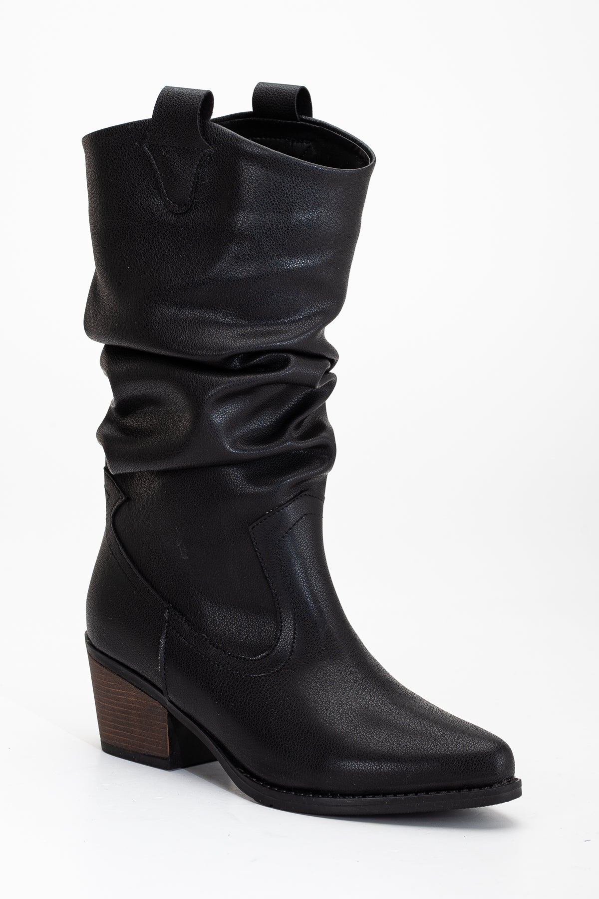 Bonnie - Black Slouch Western Boots – side view showing black, red, Vowalisse