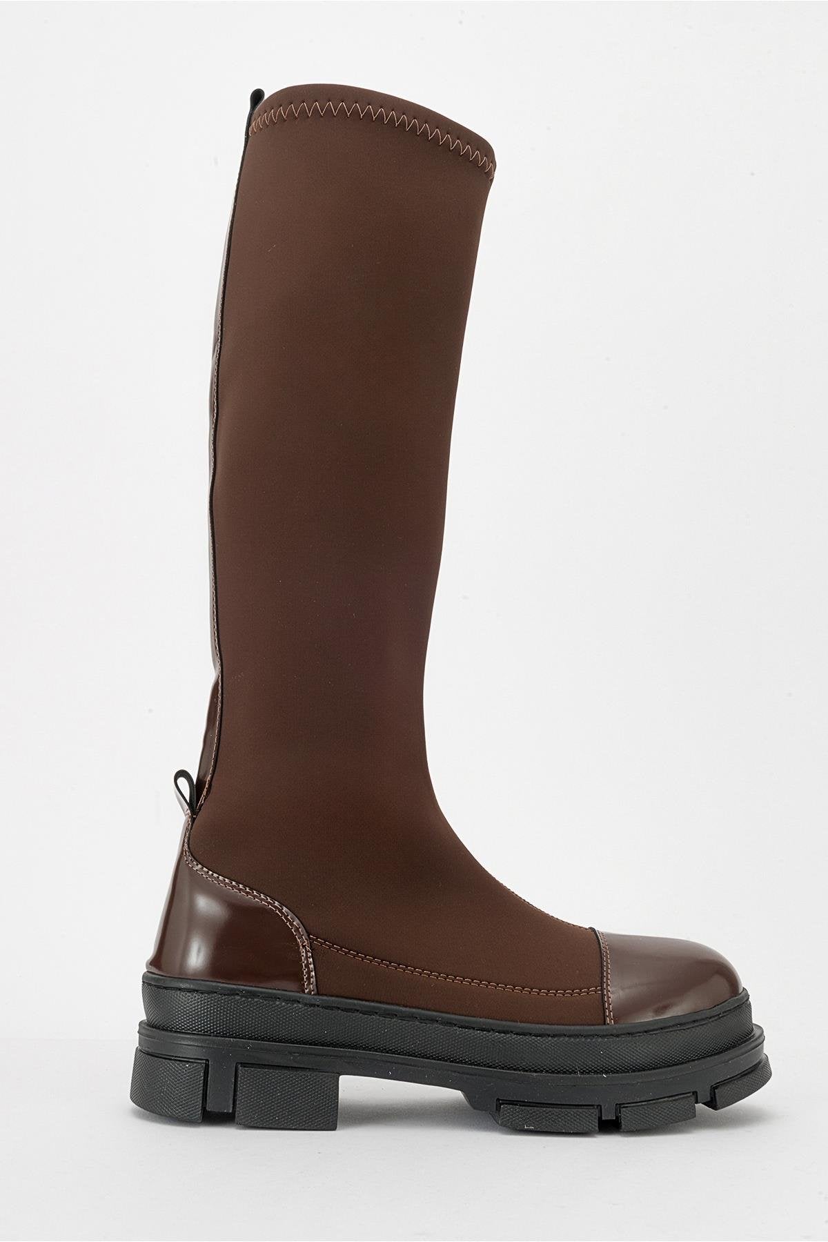 Bella Brown Scuba Boot – top view showing leather, Vowalisse