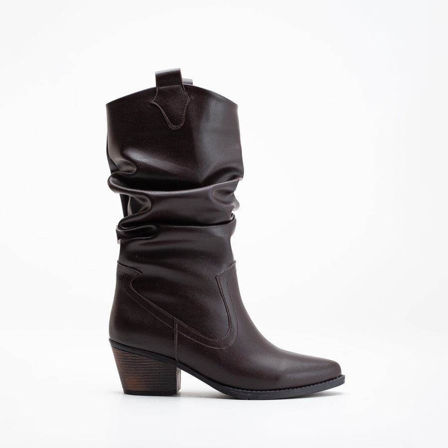 Bonnie - Dark Brown Slouch Western Boots