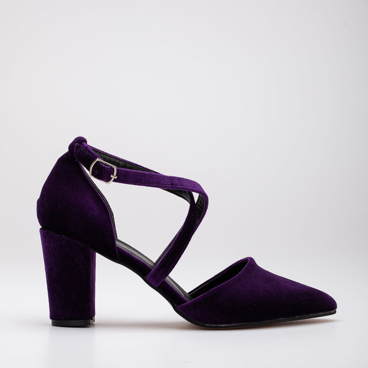 Sina - Purple Velvet Shoes – front three-quarter view showing velvet, Vowalisse