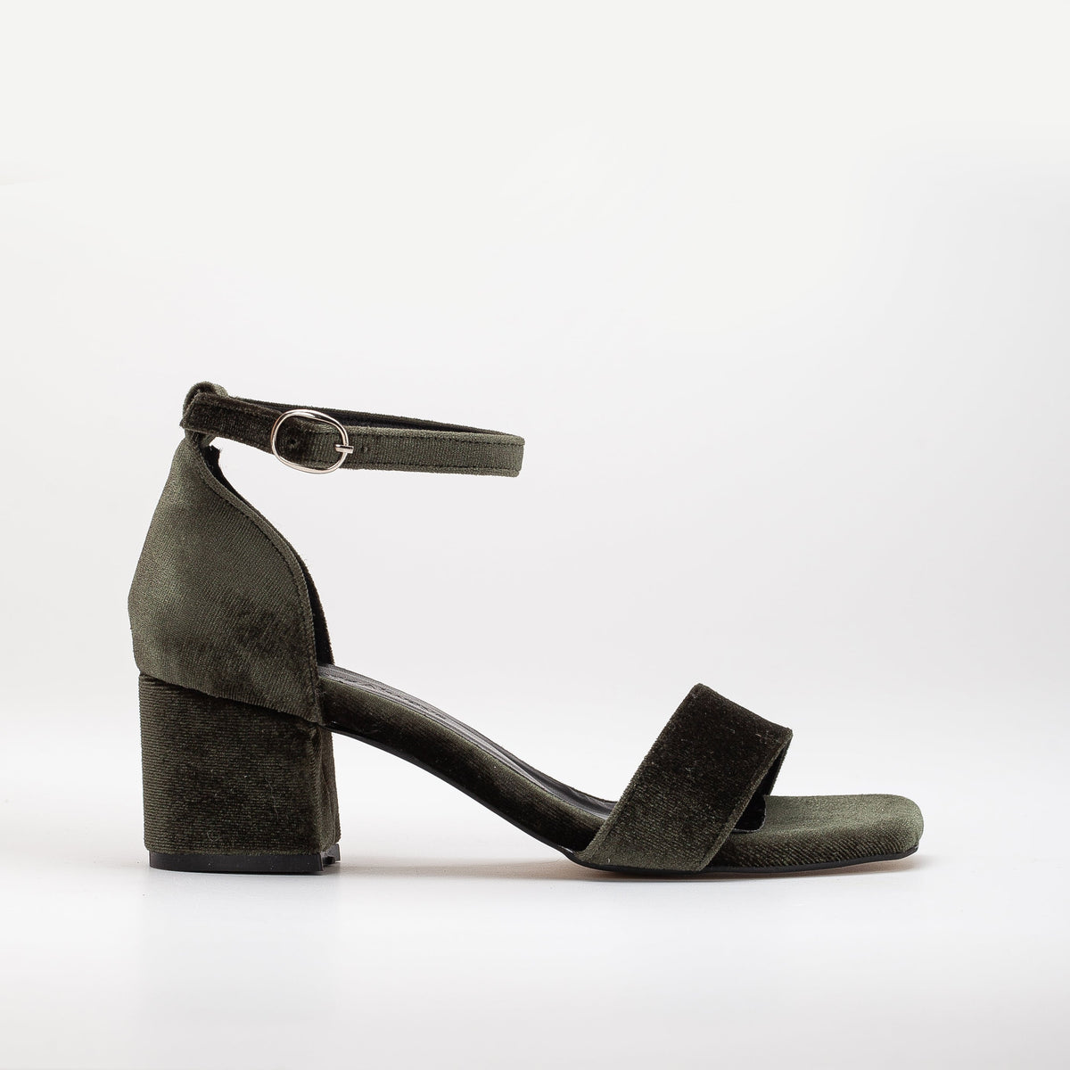 Illy - Olive Green Velvet Sandals with Pearls – top view showing pearl, velvet, green, Vowalisse