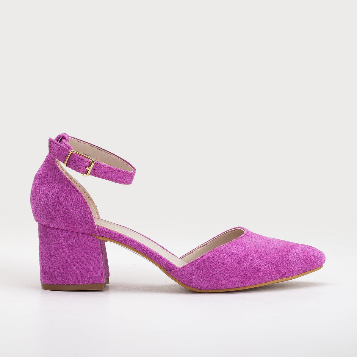 Miranda - Fuchsia Bridal Shoes with Pearls – back view showing pearl, leather, suede, Vowalisse