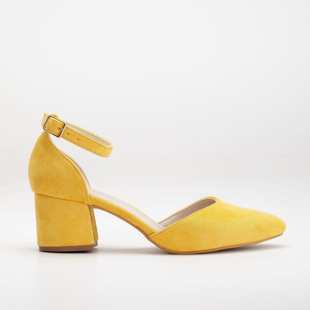 Miranda - Yellow Pumps with Pearls – side view showing pearl, leather, suede, Vowalisse