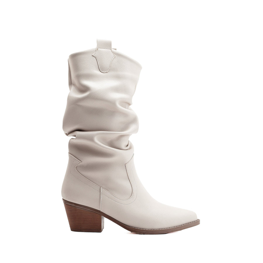Bonnie - Beige Slouch Western Boots