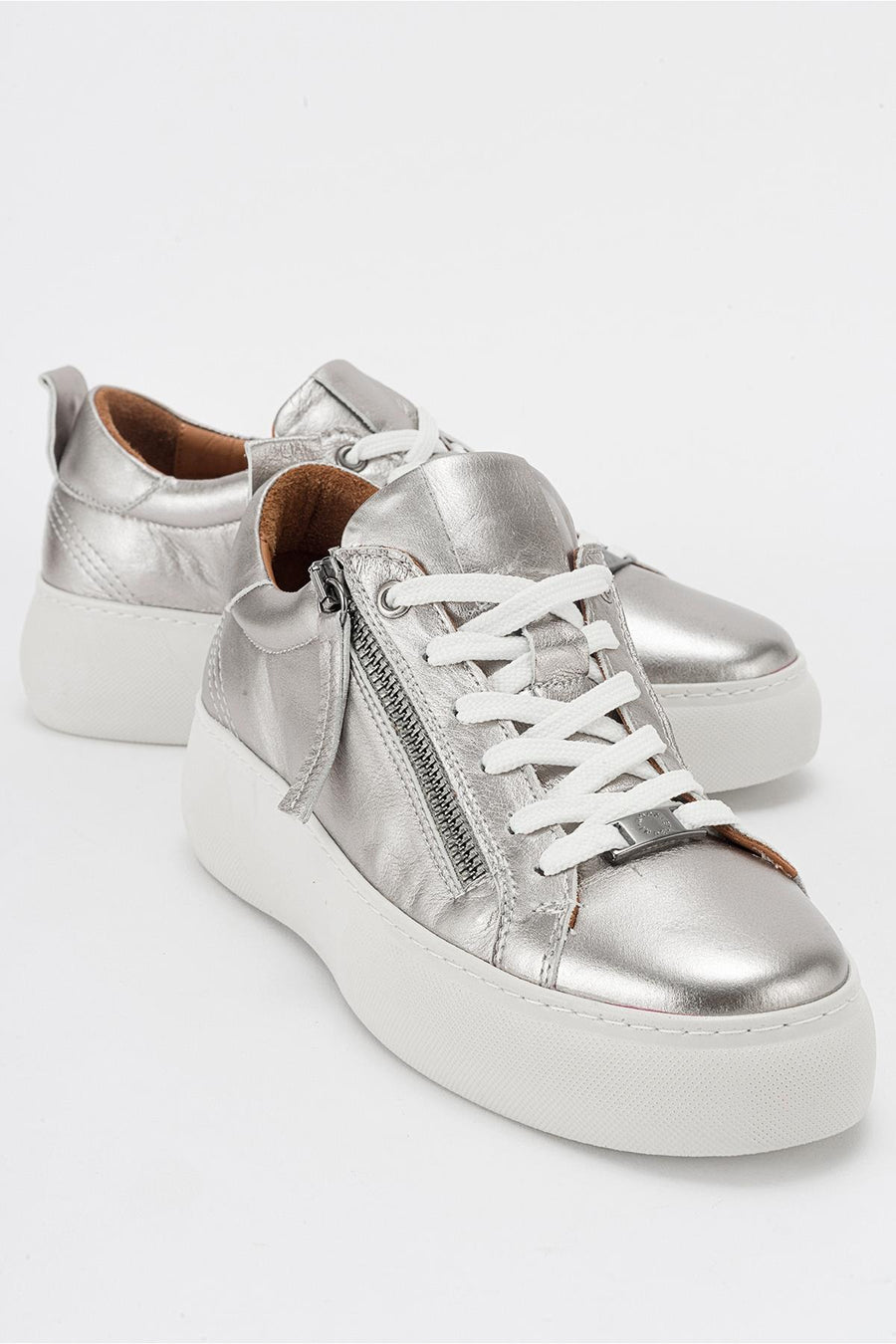 Allie - Silver Leather Zip Sneaker