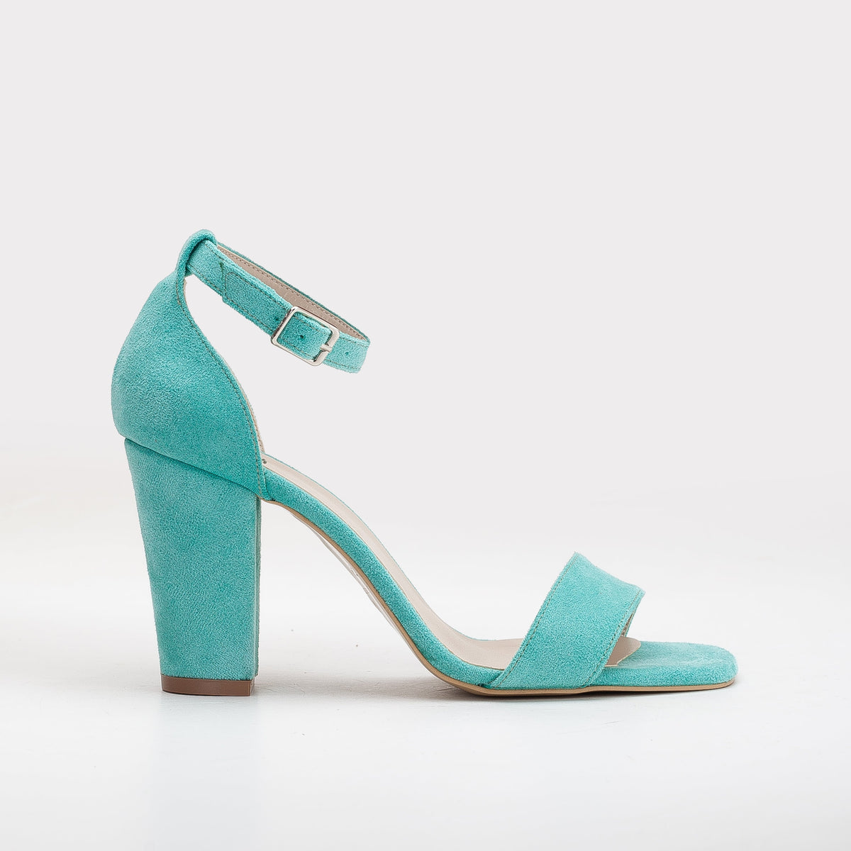 Melissa - Aqua Blue Suede Sandals with Pearls – sole view showing pearl, leather, suede, Vowalisse
